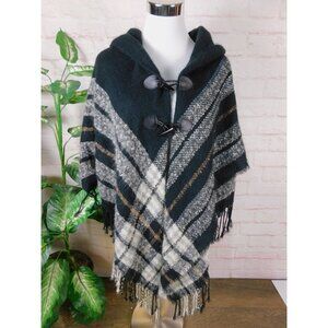 APT 9 Plaid Hooded Poncho Women Toggle Fringe Wrap